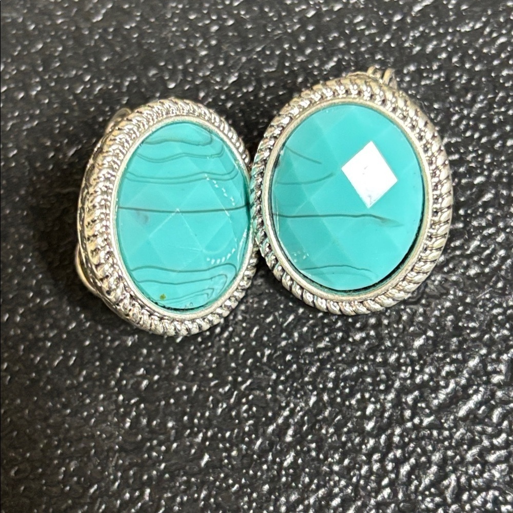 Napier Elegant Turquoise and Silver Clip On Oval Earrings